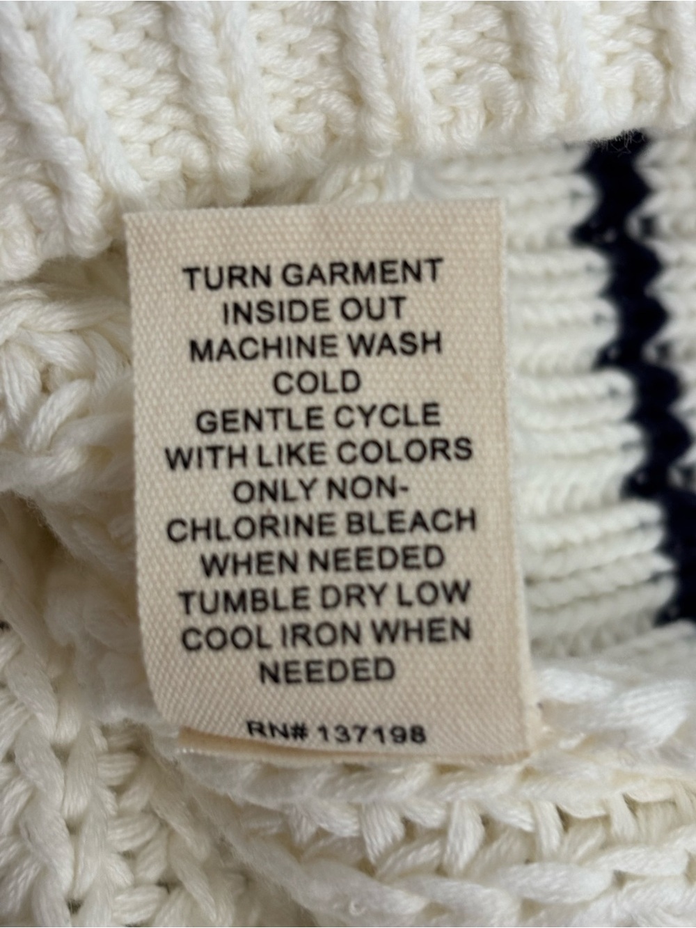 Marled Cream V-Neck Sailor Sweater with Navy Trim - Picture 6 of 11